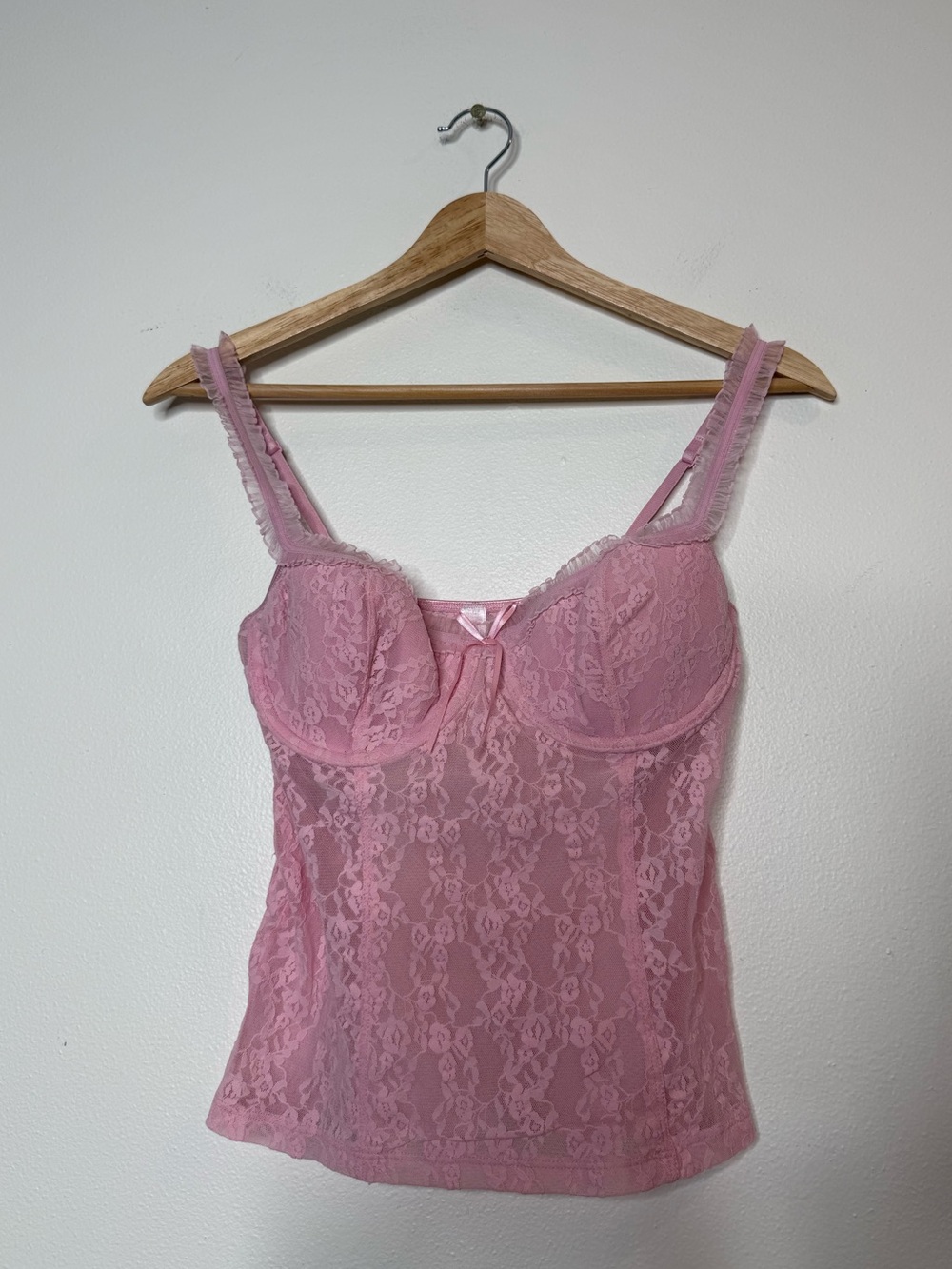 Rare Vintage Y2K Victoria’s Secret Sheer Lace Baby Pink Bustier Tank size large